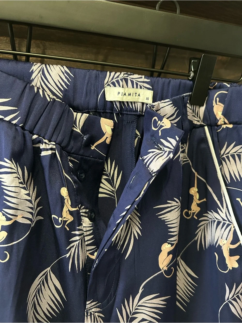 J.Crew Piamita Monkey Palm Print Alexa Silk Pants A3125 Stretch Silk Navy Blue